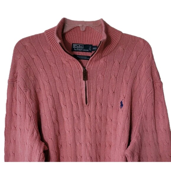 Vtg Polo Ralph Lauren 1/4 Zip Sweater Men XXL Tussah Silk Cable Knit Old Money - Picture 1 of 15